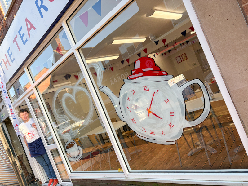 Custom window mural in Derbyshire by Pictoria Ripley Tea Room